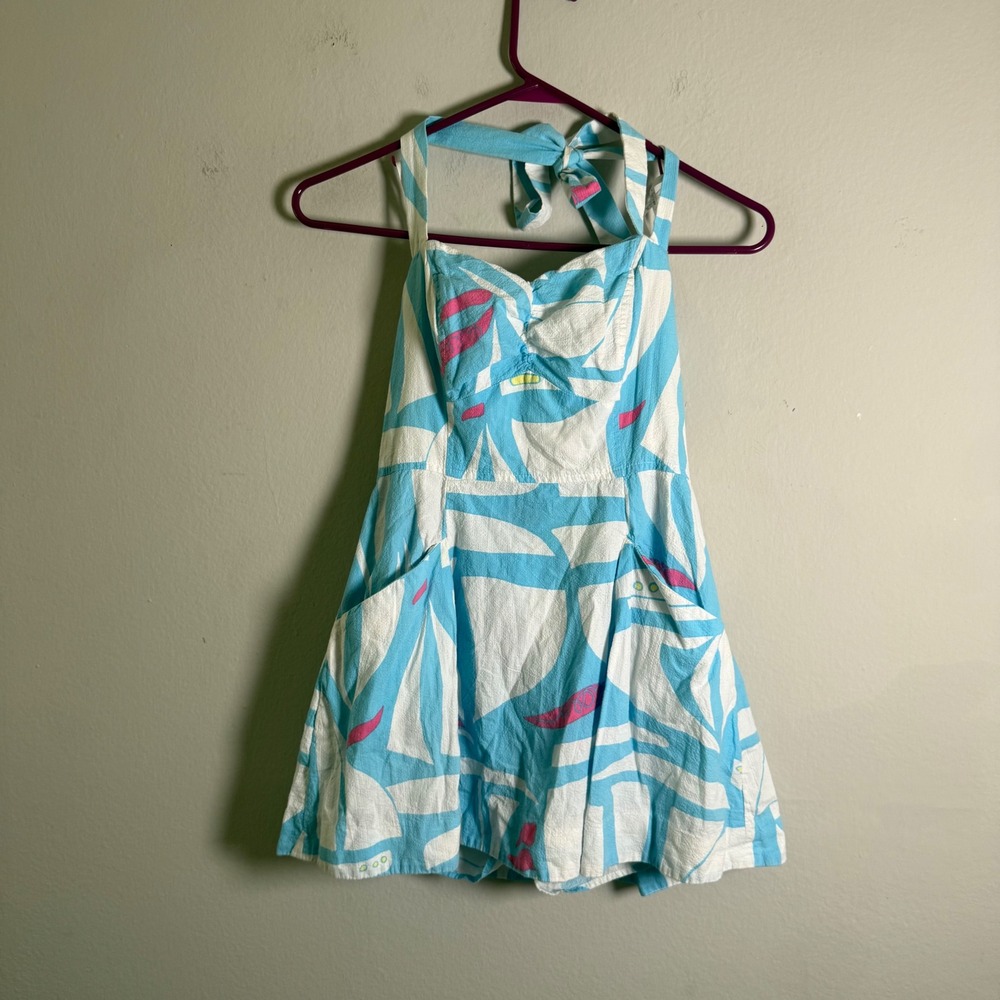 Lilly Pulitzer Womens Abstract Sailboat Halter Romper Blue White‎ Pink Size 00
